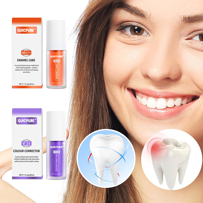 QuicPure™ Sensitivitätslinderung Zahnschmelzpflege Serum & Lila Farbkorrektur Zahnpasta Serum Set